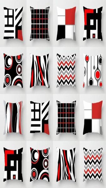 Coussindécoratif coussin boîtier minimaliste moderne rouge et noir abstrait couverture géométrique de décoration intérieure canapé coussin 45x45cm carré car9628670