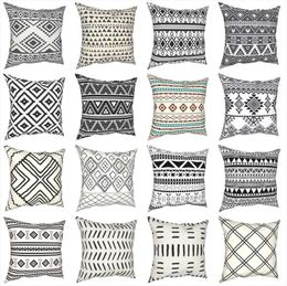 Coussin décoratif oreiller rétro motif bohème noir blanc cas tribal géométrique boho ethnique housse de coussin décor taie d'oreiller pour 5011570