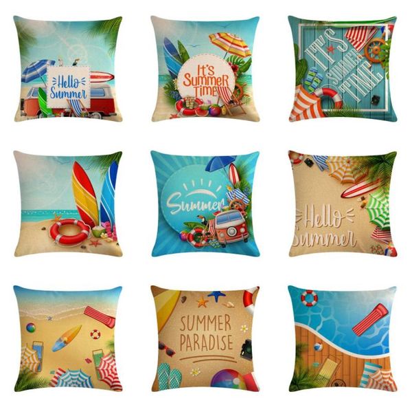 Cushiondedecorative Oreiller Summer Sun Beach Emballage Couvre-coussin Coussin canapé-lit Décoration de la maison 45x45cm7267600