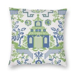 CushionDecorative Pillow Vintage Chinoiserie Willow Pagoda Square Case Home Decor Delft Blue Cushions Throw for Living Room Print5145274