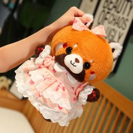 Coussins 30cm charmant raton laveur tournure de panda rouge robe robe en peluche toys en peluche animaux mignons chiens oreiller doux pour cadeaux d'anniversaire