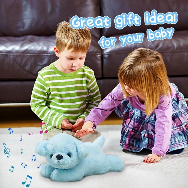 Coussins 38 cm toys en peluche poupée de chien Blue Puppy Throw oreillers avec musiques musicales LED Cadeau kawaii mignon mignon pour les filles décor