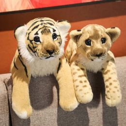 Coussins 3958 cm simulation lion tigre léopard toys décor à la maison en peluche mignonne poupées softs réel comme oreiller pour enfants cadeau garçons