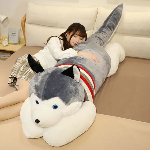 Cojines Gigante Suave Kawaii Husky Perro Peluches Lindos Animales de Peluche Largo Sueño Almohada Muñeca para Niños Novia Regalo de Cumpleaños Decoración del Hogar