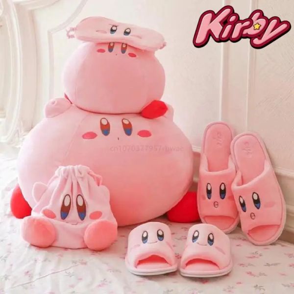 Coussins kirby en peluche dessin animé poupée de poupée de poupée poupée poupée mignonne de pantoufles à la maison masque pour les yeux de poche