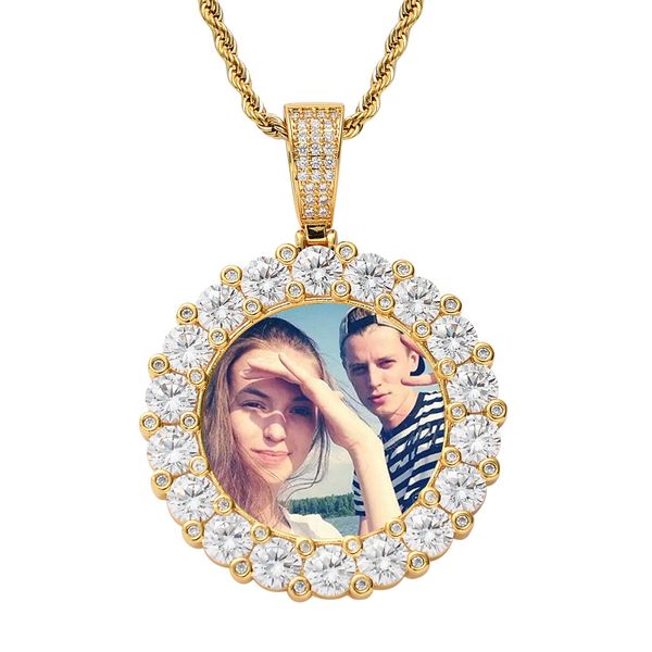 Cusom Pendan Collier Concepteur pour femmes hommes Phoo Frame DIY Privae Cusomized Couple Phoo Commoraive Round Grand Zircon Solid Hip Hop Chaînes