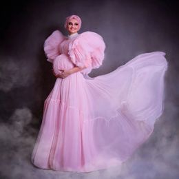 Robes de soirée de maternité roses personnalisées Robe de grossesse à manches mi-longues Une ligne Robes de babyshower