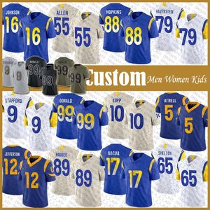 Custom 10 Cooper Kupp Aaron Donald Football Jersey Matthew Stafford Tyler Higbee Puka Nacua Tutu Atwell Rob Havenstein Van Jefferson BR 246m