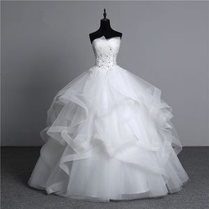 Custom 100% echte foto-appliques parels vintage witte trouwjurken vestidos de noivas plus size strapless bruids baljurken