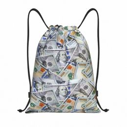 Personalizado 100 billetes de dólares estadounidenses Bolsas con cordón para entrenamiento Mochilas de yoga Hombres Mujeres Mey Patrón Deportes Gimnasio Sackpack K7Z9 #