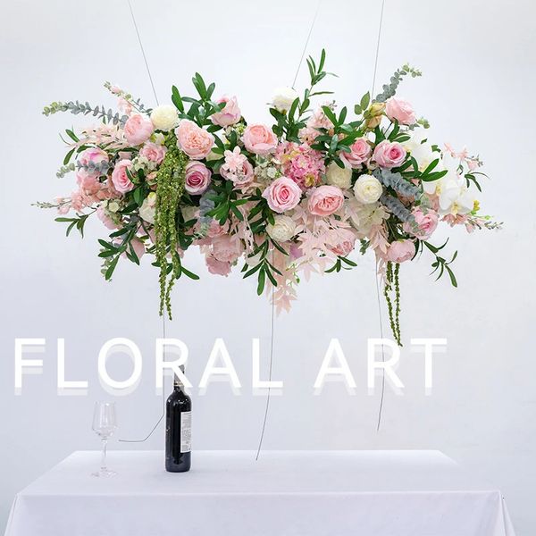 Personalizado 100 cm techo suspendido colgante flor fila arreglo decoración de la boda colgar rosa rosa peonía verde planta floral fiesta apoyos 240127