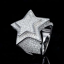 Anneau d'étoile Moisanite étoile de 10 km en or personnalisé Diamant Iced Hip Hop Star Men Ring