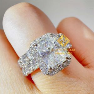 Aangepaste 10k echt wit goud prachtige bruidsjuwelenset 2ct stralende Moissanite Diamond Engagement Band Ring dames