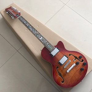 Aangepaste 12 snaren Grand Jazz elektrische gitaar echte abalone wijnstok inlays