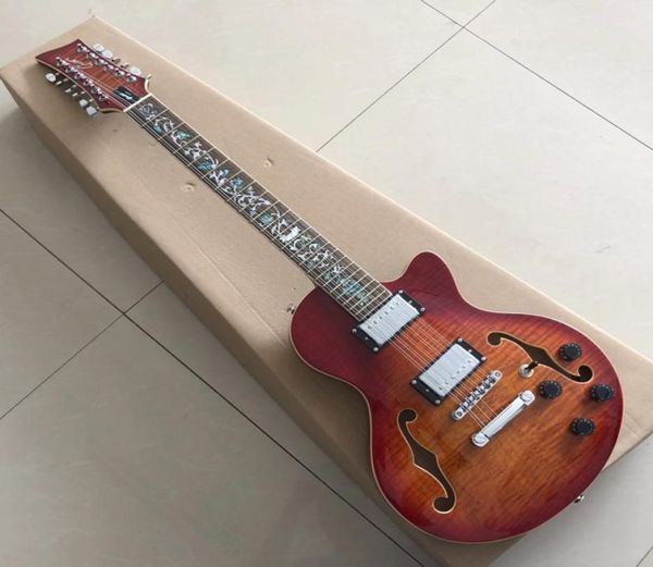 Custom 12 cuerdas Grand Jazz Electric Guitar Real Abalone Vine Inslays6388721