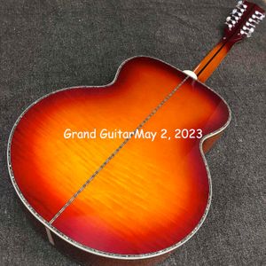 Custom 12 Strings Grand Jumbo Flamed Maple Back Side Tabacco Burst Acoustic Guitar