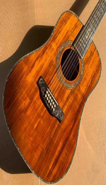 Custom 12 cordes solid koa bois top balone incrustation liant 45dk acoustic electric guitar2139290