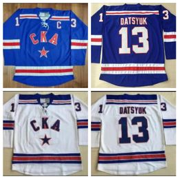 Maillot personnalisé 13 Pavel Datsyuk KHL CKA Saint-Pétersbourg 17 Ilya Kovalchuk Maillots de hockey brodés pour hommes Blanc Bleu Cousu n'importe quel nom S-5XL