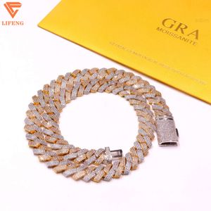 Aangepast 13 mm 3 Rij S925 VVS Moissanite Two Tone Gold Gold Plated Iced Out Cuban Link Chain Hiphop Miami ketting