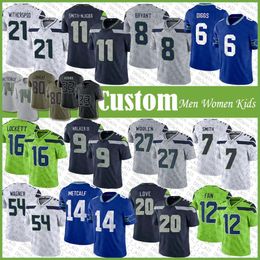 Custom 14 DK Metcalf 9 Kenneth Walker III Jersey de football Tariq Woolen Bobby Wagner Geno Jaxon Smith Njigba Tyler Lockett Devon Witherspoon Quandre Diggs Coby Bryant