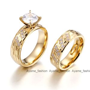 Anillo de compromiso de boda chapado en oro de 14k personalizado, anillo de promesa, anillos de oro de acero inoxidable, joyería de diamantes para mujer