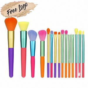 Juego de brochas de maquillaje multicolores personalizadas, 15 Uds., maquillaje profesional, sombra de ojos, polvo Foundati, etiqueta privada suave a granel C45j #