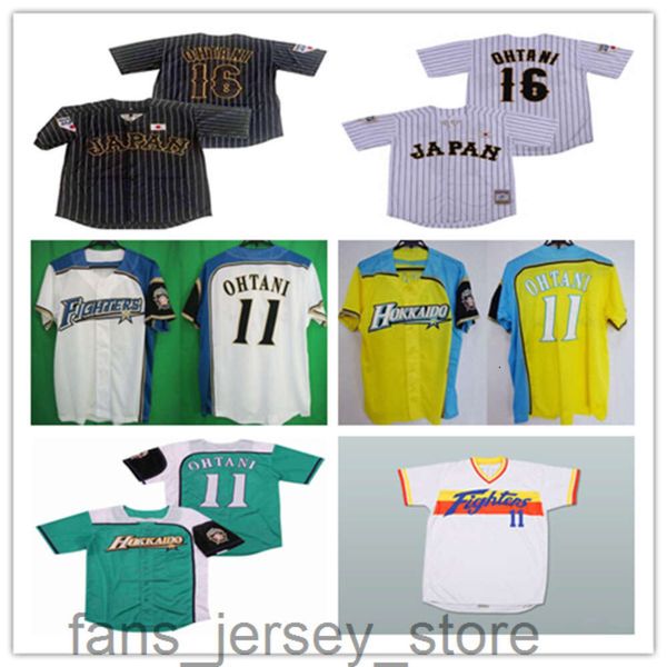 Custom #16 Shohei Otani #11 Hokkaido Nippon-Ham Fighters Jerseys Amarillo Blanco Blanco Pinsstriped Japón Samurai Baseball Uniformes Negro