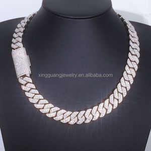 Aangepaste 16 mm Cuban Link Chain 925 Sterling Silver Iced Out VVS Moissanite Chokers ketting 3rows sieraden