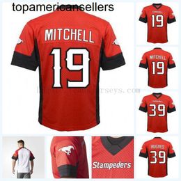 Aangepaste 19 Bo Levi Mitchell voetbalshirt Calgary Stampeders 39 Charleston Hughes 1 Marcus Crandell 2 Terry Vaughn 6 Gerry Dattilio rood