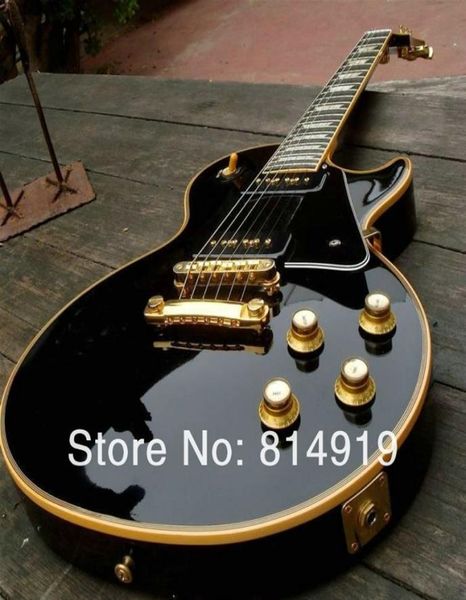 Guitare électrique personnalisée Black Beauty, reliure de corps jaune, 5 couches, Pickguard, incrustation de bloc de perles, matériel doré, 1958, 2486118