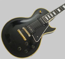 Custom 1958 Réédition P90 Pickup Black Beauty Electric Guitar Ebony Forgard, Yellow 5 Ply Reloting, Black Pickguard, White Pearl Block Incrup 2589