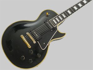 Custom 1958 Reissue P90 Pickup Black Beauty Guitarra eléctrica Diapasón de ébano, encuadernación amarilla de 5 capas, golpeador negro, incrustación de bloque de perlas blancas 2589