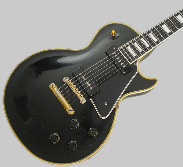 Custom 1958 Reedices P90 Pickup Black Beauty Electric Guitar Diftonboard, Amarillo 5 Capas, Pickguard, Pearl Block White Pearl Enlay 2589