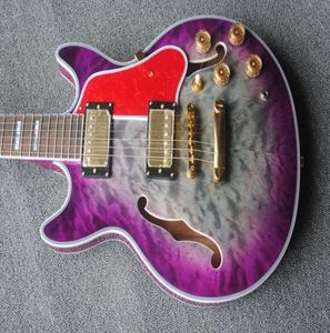 Custom 1959 339 Corps semi-creux Violet Gris Jazz Guitare électrique Double F Trous Matelassé Maple Top Back Gold Grover Tuner Red8496839