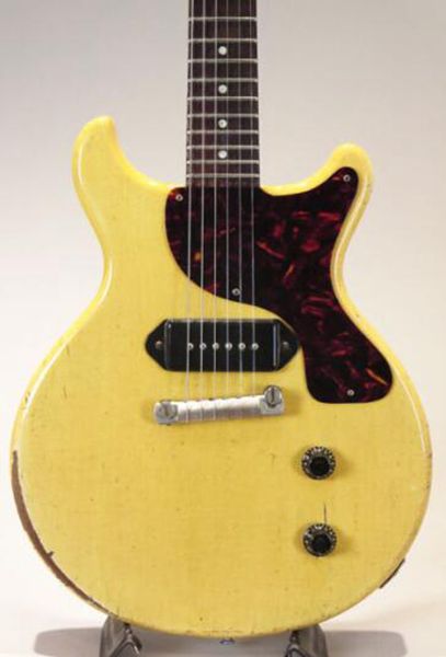 Custom 1959 Junior DC TV Yellow Cream Relic Guitarra eléctrica One Piece Caoba Body Neck, Wrap Arround Tailpiece, P-90 Dog Ear Pickup