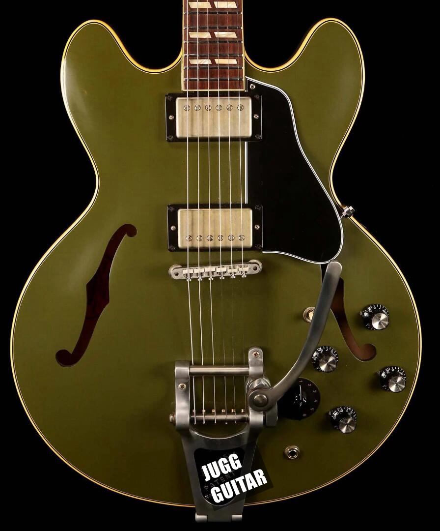 ES-345 Reissue Olive Drab Green Semi Hollow Guitar Electric Guitar Bigs Tailpiece, Gałka Varitone, Most Abr-1, Nickel Hardware