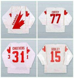 Personnalisé 1976 Gerry Cheevers 31 Maillot de hockey de la Coupe Canada 15 Michel Goulet 1987 Paul Coffey 77 Maillots cousus blanc N'importe quel nom Num4898470