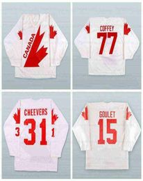 Custom 1976 Gerry Cheevers 31 Canada Cup Hockey Jersey 15 Michel Goulet 1987 Paul Coffey 77 Jerseys cousu blanc tout nom num9725620