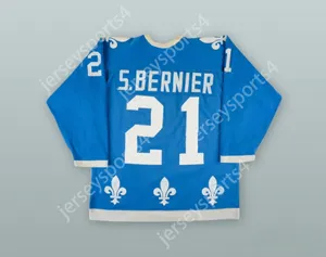 Custom 1977-78 Wha Serge Bernier 21 Québec Nordiques Blue Hockey Jersey Top cousé S-M-L-XL-XXL-3XL-4XL-5XL-6XL
