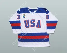 Custom 1980 Miracle on Ice Team USA Jim Craig 30 Hockey Jersey White avec Patch Top cousé S-M-L-XL-XXL-3XL-4XL-5XL-6XL