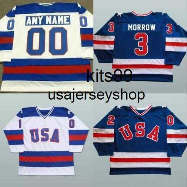 Custom 1980 Team USA Jerseys de hockey 3 Ken Morrow 16 Mark Pavelich 20 Bob Suter Men's Stitted USA Vintage Hockey Uniforms Blue White