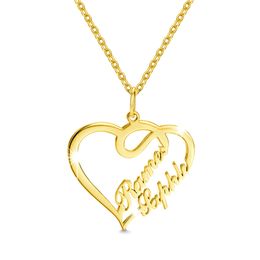 Personnalisé 2 noms Pendentif Coeur Collier personnalisé avec Alphabet Script style pour les femmes Tous Nameplate famille Bijoux Cadeau d'anniversaire