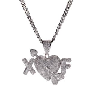 Personnalisé 2 petite lettre avec pendentif coeur collier glacé Zircon or argent plaqué hommes Hip Hop bijoux noël Halloween cadeau