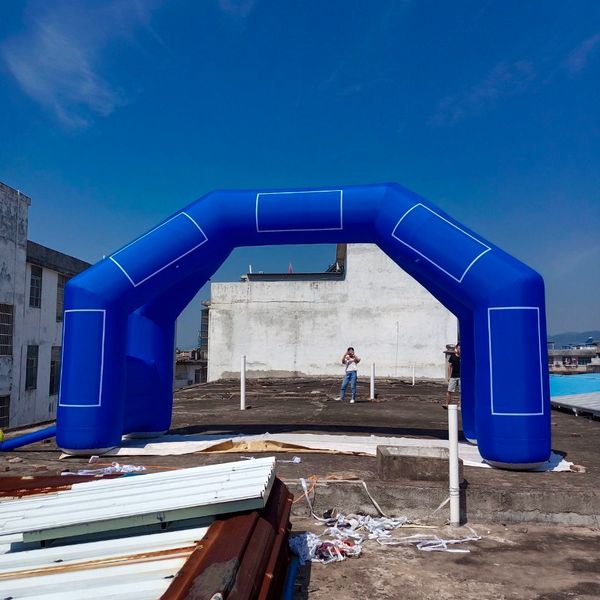 Modelo de arco de puerta inflable personalizado de 4 patas, línea de inicio y meta, arco independiente con ventilador con logotipo extraíble y cajas de pegatinas para deporte