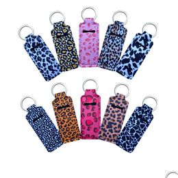 Aangepaste 20 stijl luipaard vierkante neopreen chapstick houder keychians handige lippenbalsem sleutelhangers lippenstift houders sleutelhanger drop levering Dhyqg