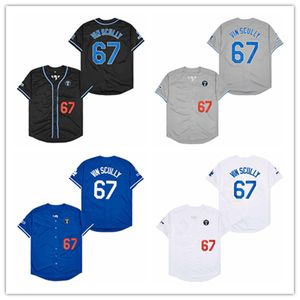 Hombres LA 67 Vin Scully Baseball Jersey Voice 1950-2016 Parche Azul Blanco Gris Negro Home Road Bordado Camisas Mujeres Jóvenes Tamaño S-4XL