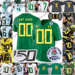 Personalizado 2021 Oregon Ducks Football Jersey 8 Mariota 13 Anthony Brown 26 Travis Dye 2 Devon Williams 7 CJ Verdell Rose Bowl 150TH Blanco Negro Verde Amarillo Jerseys S-5XL