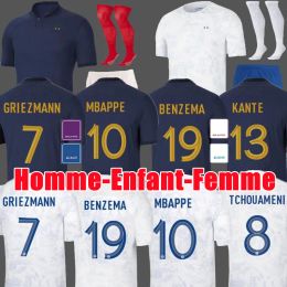 Custom 2022 Benzema Mbappe Soccer Jerseys Francés Griezmann Kante Pogba Varane Giroud Pavaro Maillot de Foot Equipe Men Women Football