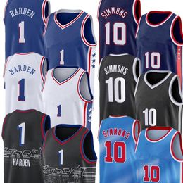 PERSONNALISÉ 2022 Jame 1 Harden Jersey Ben 10 Simmons Basketball Maillots S-xxl Bleu Blanc Rouge Noir Broderie