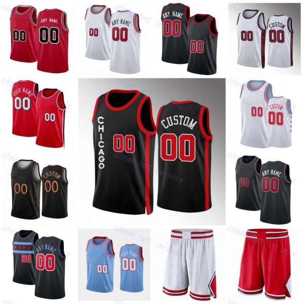 Maillot de basket-ball imprimé personnalisé 2023-24 DeMar DeRozan 11 Zach LaVine 8 Coby White 0 Nikola Vucevic 9 Patrick Williams 44 Alex Caruso 6 Short classique noir rouge gagné